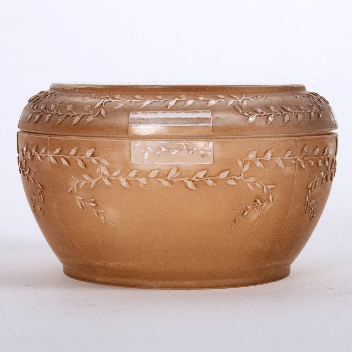 1910 René Lalique - Boîte Ermenonville Verre Blanc Patiné Sépia