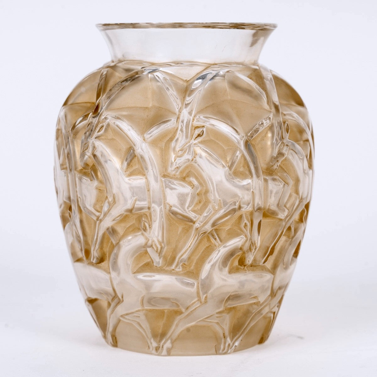 1931 René Lalique - Vase Chamois Verre Blanc Patiné Sépia