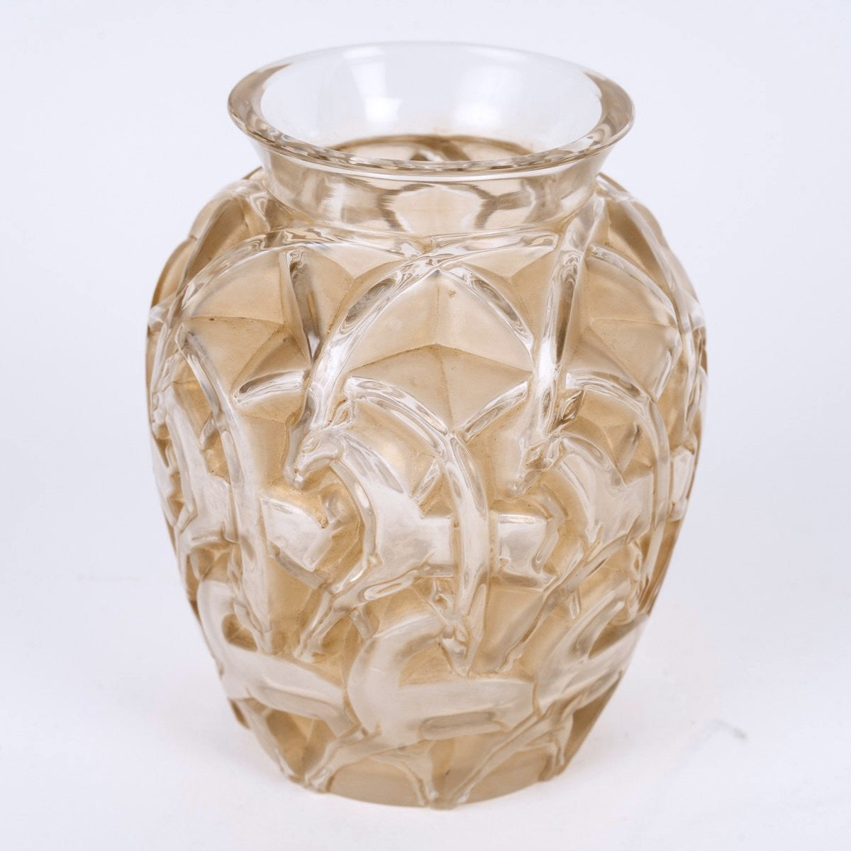 1931 René Lalique - Vase Chamois Verre Blanc Patiné Sépia