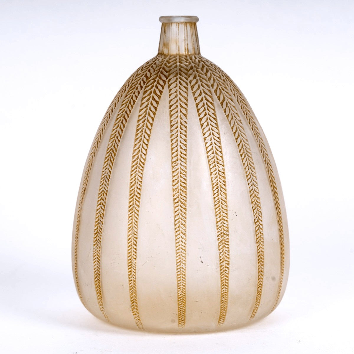 1921 René Lalique - Vase Mimosa Verre Blanc Patiné Sépia