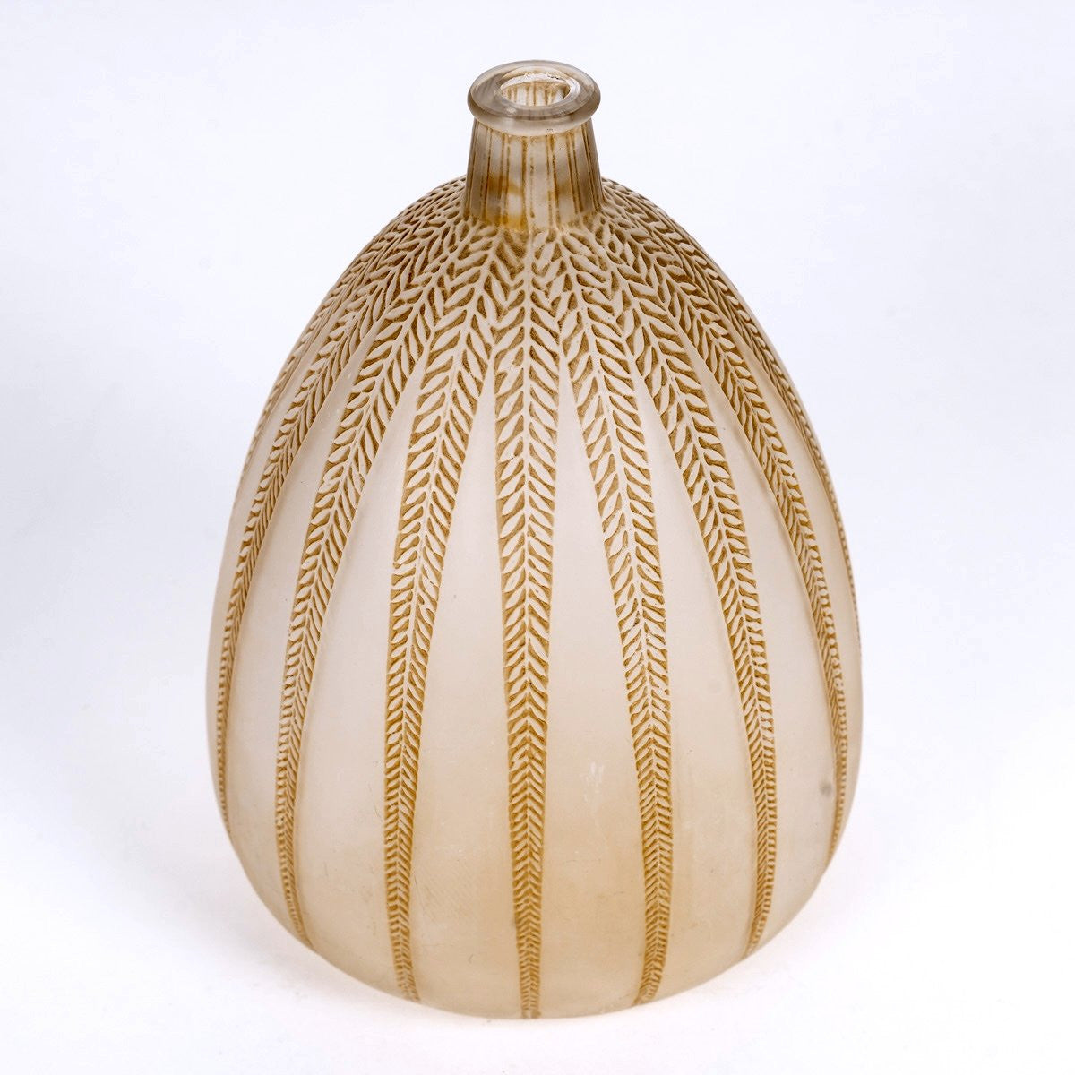 1921 René Lalique - Vase Mimosa Verre Blanc Patiné Sépia