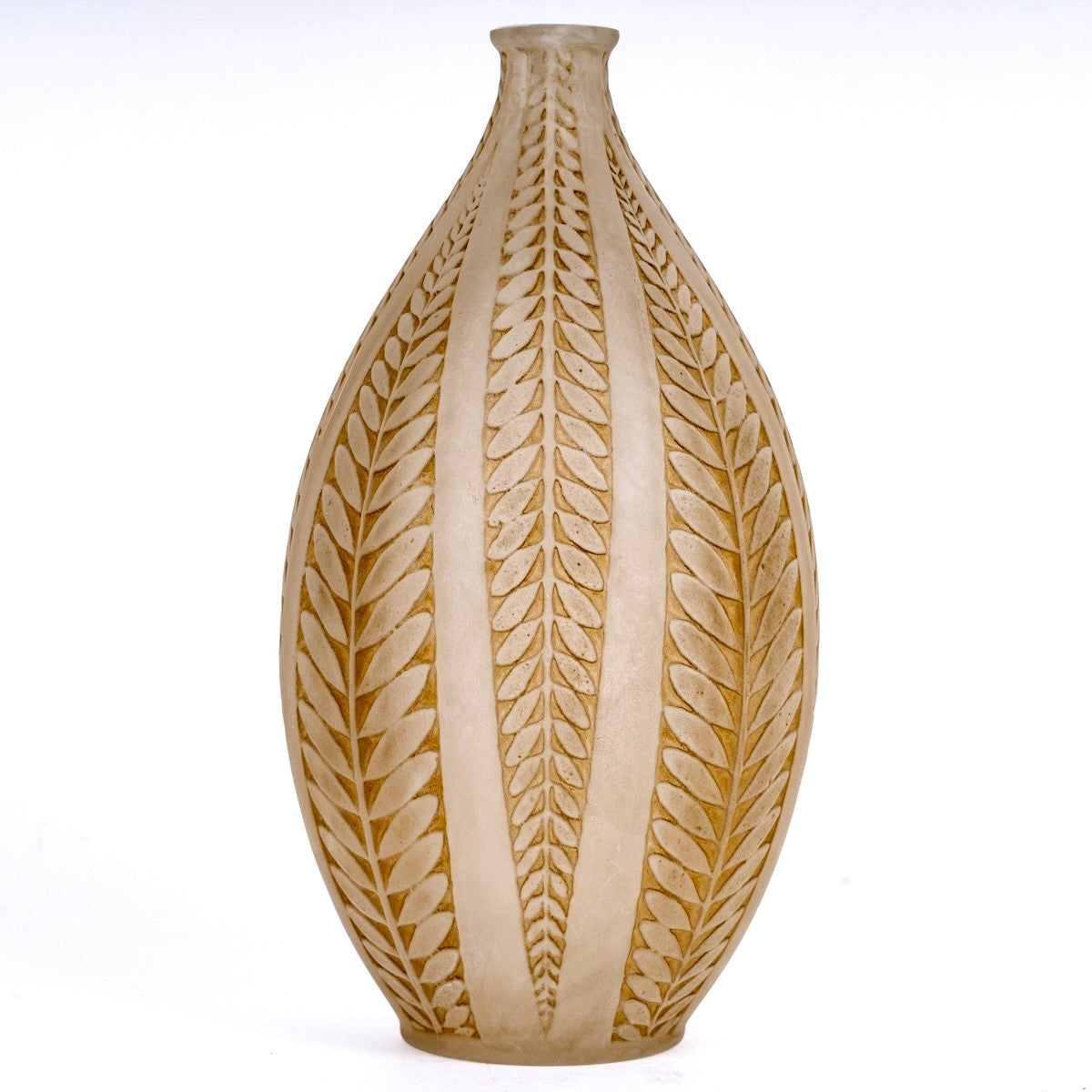1921 René Lalique - Vase Acacia Verre Blanc Patiné Sépia