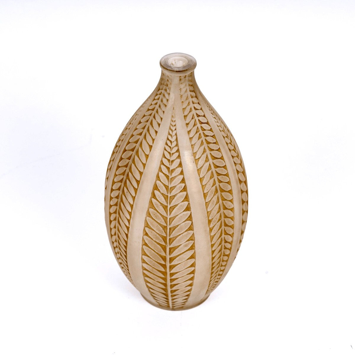 1921 René Lalique - Vase Acacia Verre Blanc Patiné Sépia