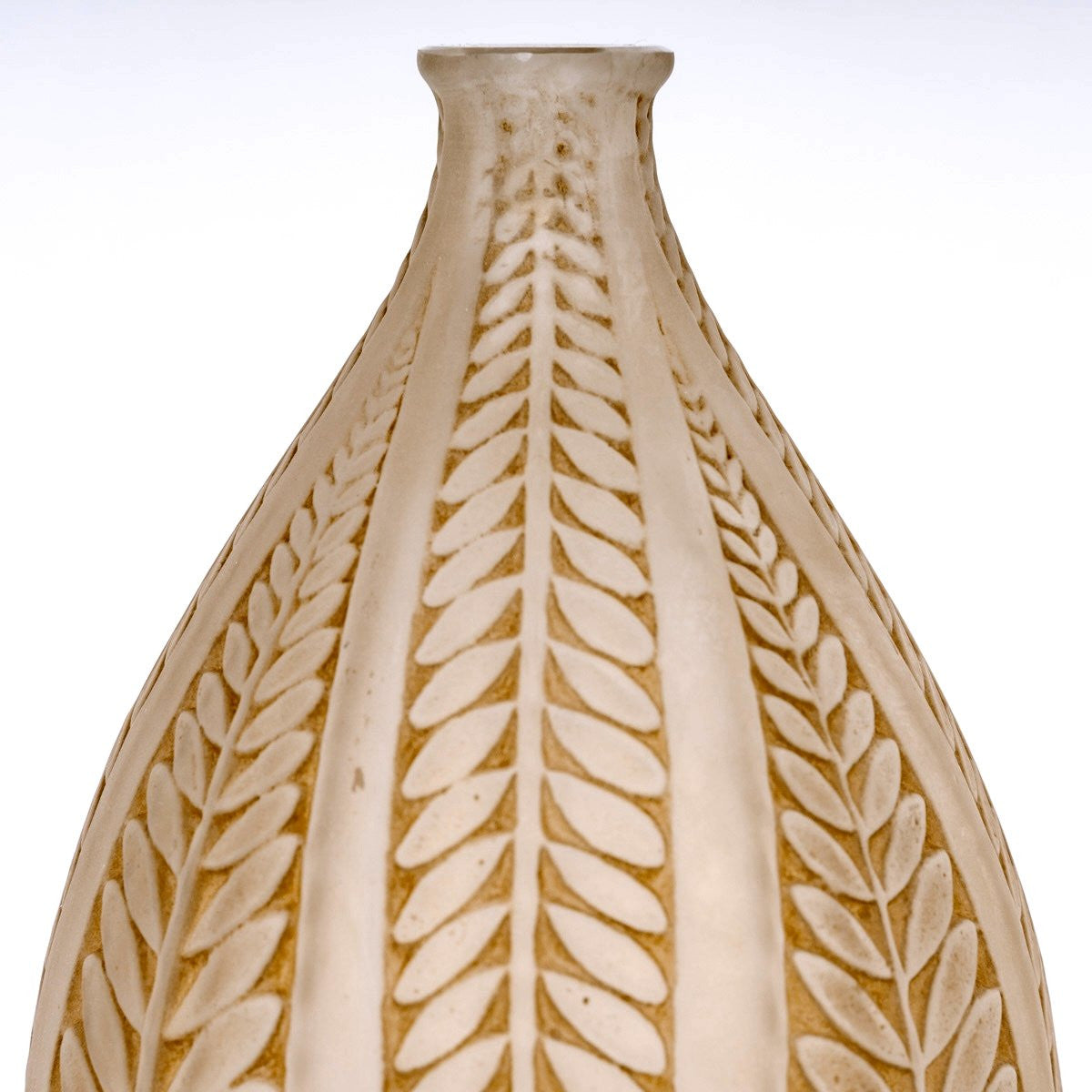 1921 René Lalique - Vase Acacia Verre Blanc Patiné Sépia
