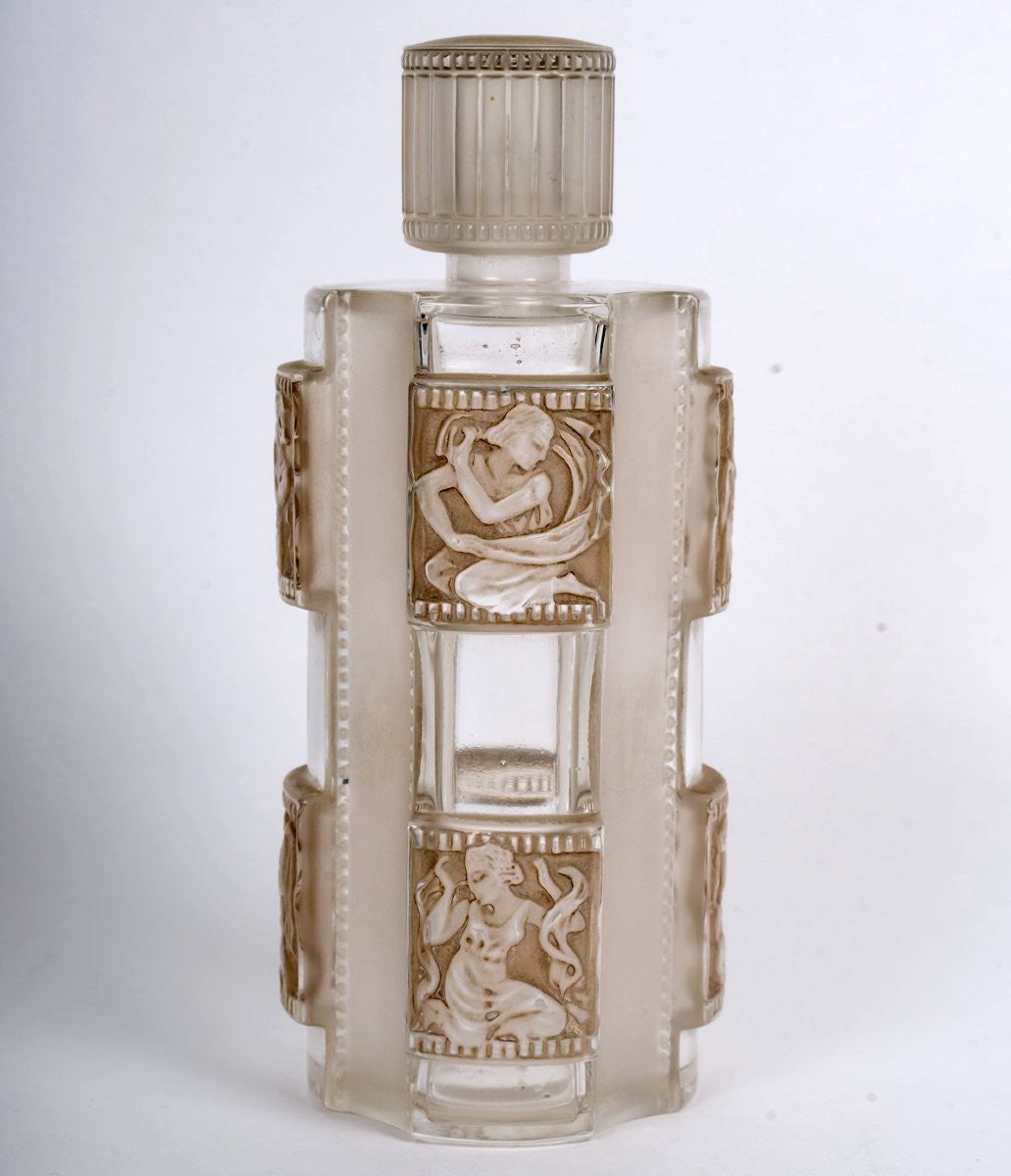 1942 René Lalique - Flacon Hélène Verre Blanc Patiné Sépia