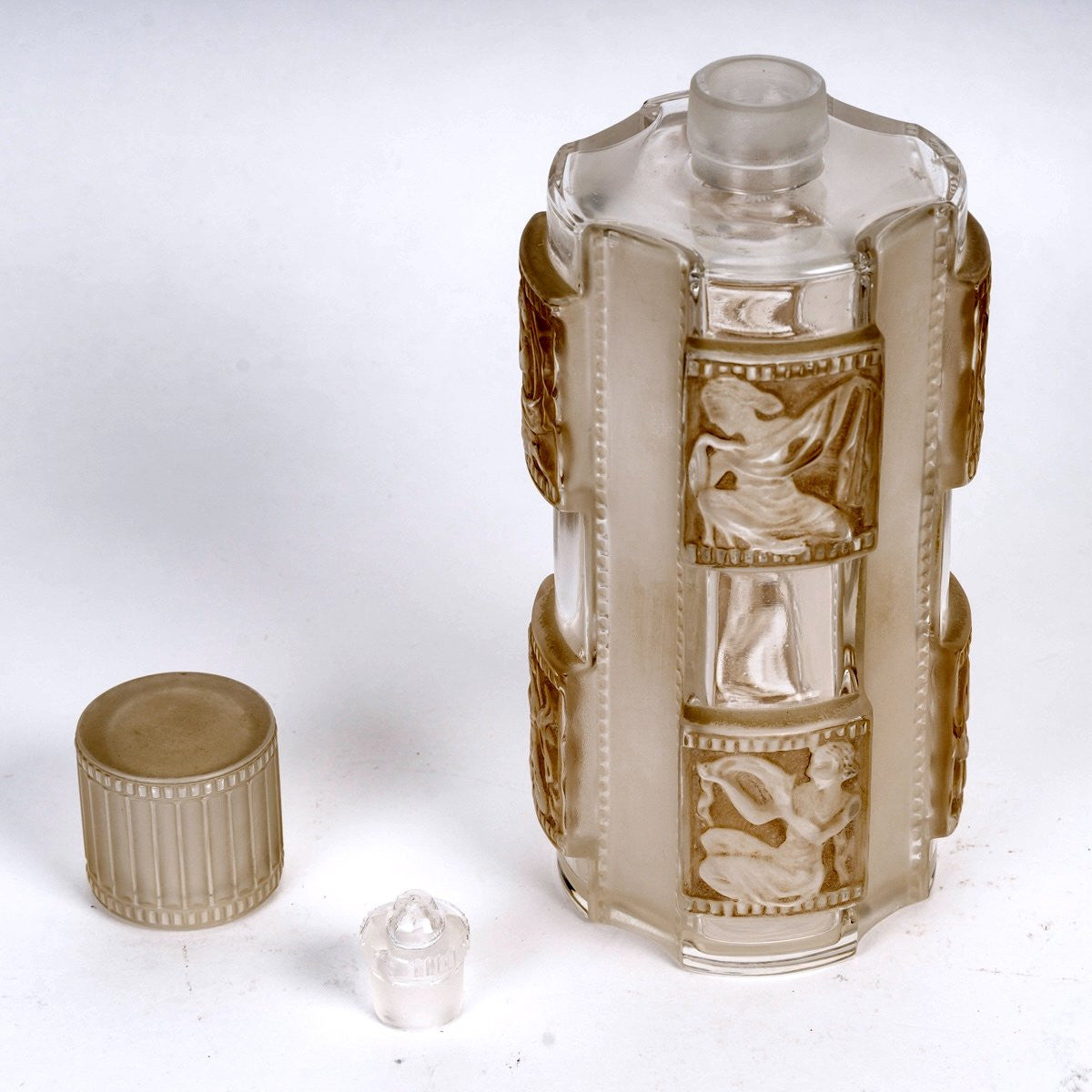 1942 René Lalique - Flacon Hélène Verre Blanc Patiné Sépia