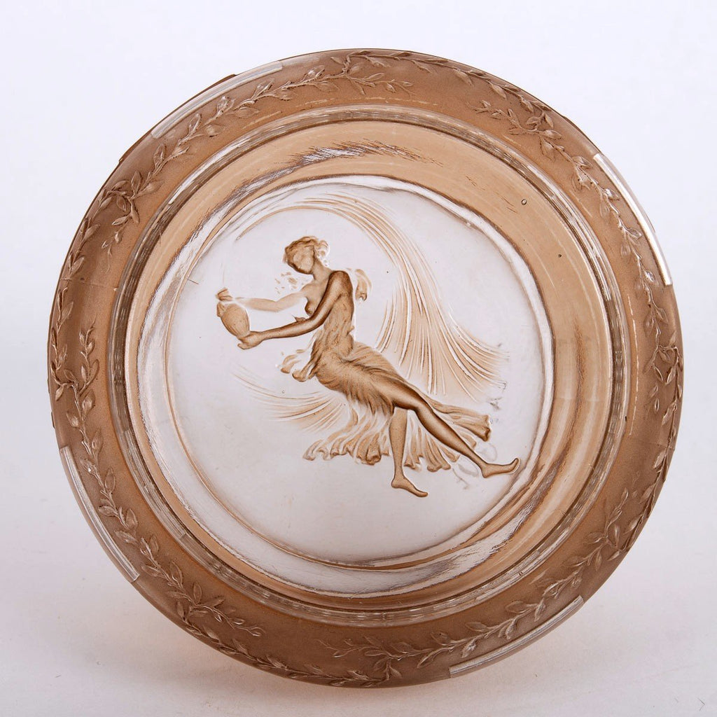 1910 René Lalique - Boîte Ermenonville Verre Blanc Patiné Sépia