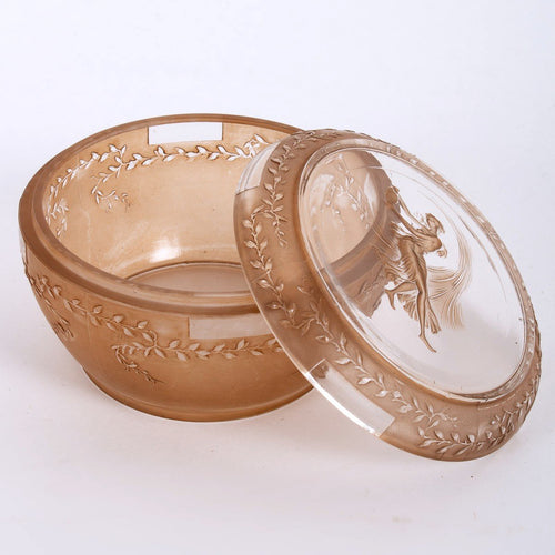 1910 René Lalique - Boîte Ermenonville Verre Blanc Patiné Sépia