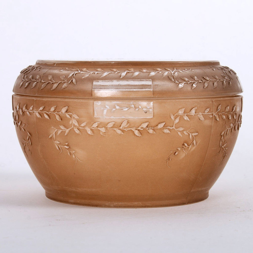 1910 René Lalique - Boîte Ermenonville Verre Blanc Patiné Sépia