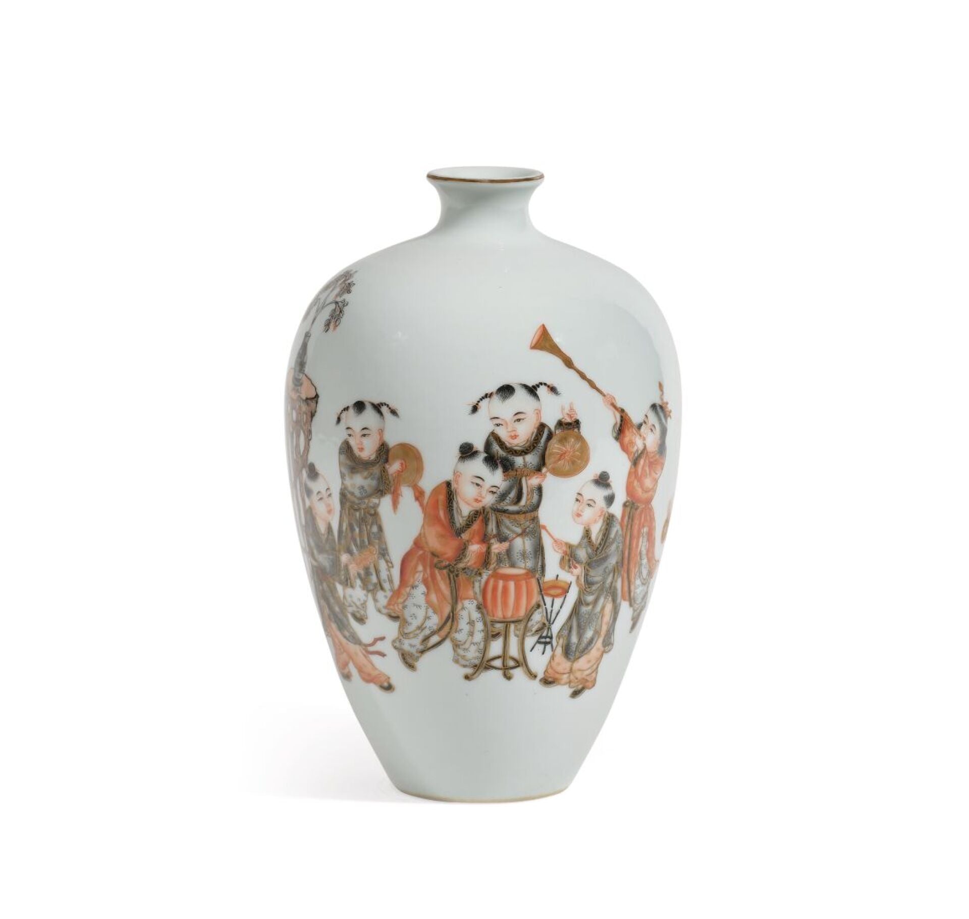 Vase ovoïde à décor d'enfants jouant des instruments de musique