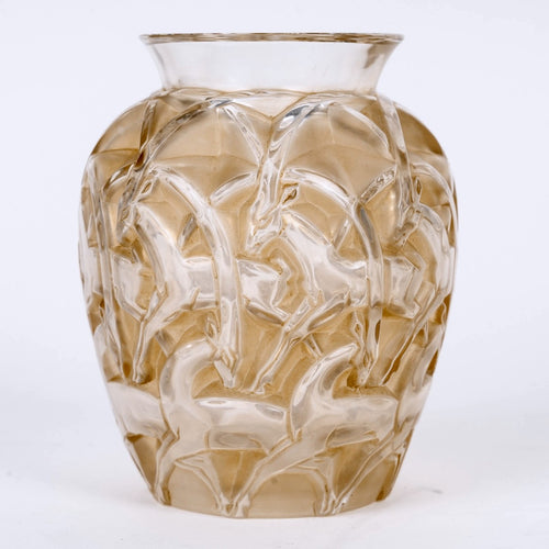 1931 René Lalique - Vase Chamois Verre Blanc Patiné Sépia