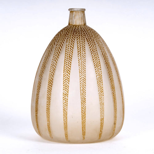 1921 René Lalique - Vase Mimosa Verre Blanc Patiné Sépia