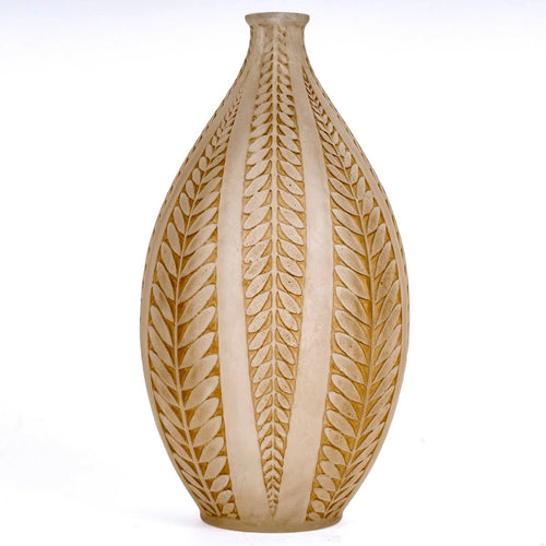 1921 René Lalique - Vase Acacia Verre Blanc Patiné Sépia