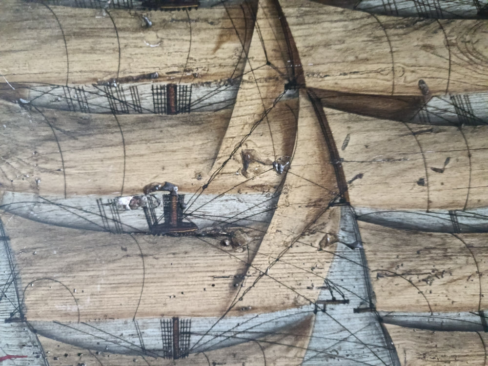Peinture sur bois 19è siècle - Clipper à voile (55 x 120 cm)