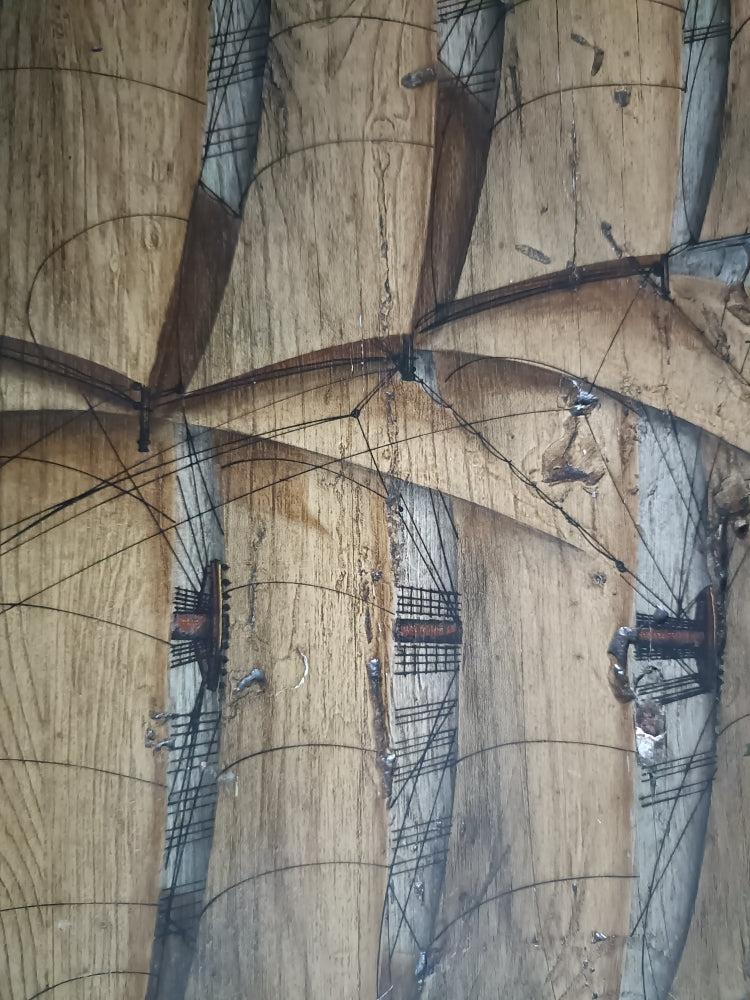 Peinture sur bois 19è siècle - Clipper à voile (55 x 120 cm)